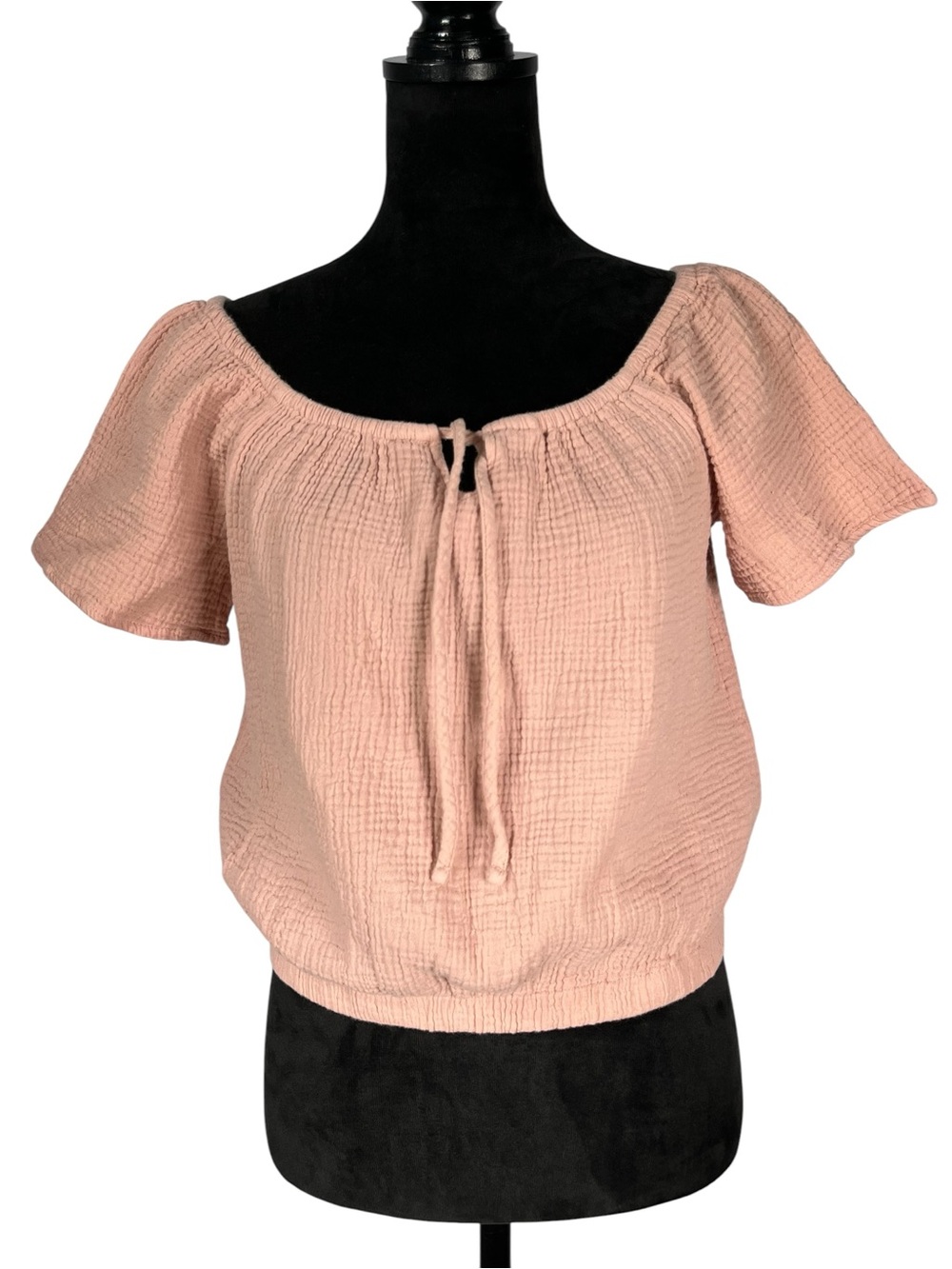 C&C California Pink Crop Top Smocked T-Shirt Short Sleeve Gauze Summer Medium